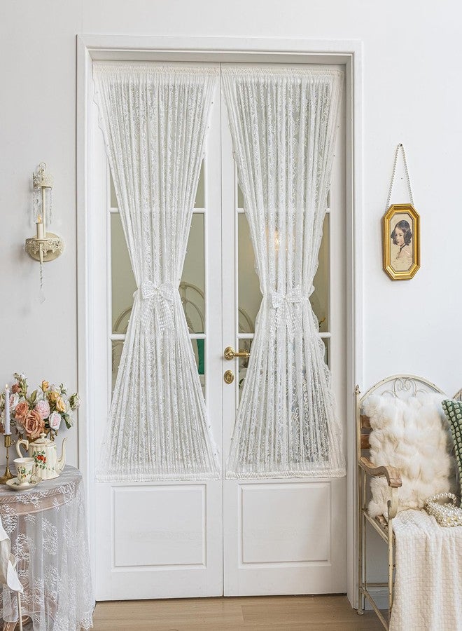 gonnrly French Door Curtains Set of 2, No Drill Adhesive for Door Window Light Filtering and Privacy, Easy Install with Lace Bows (26" W x 73" L - White) - Image 1